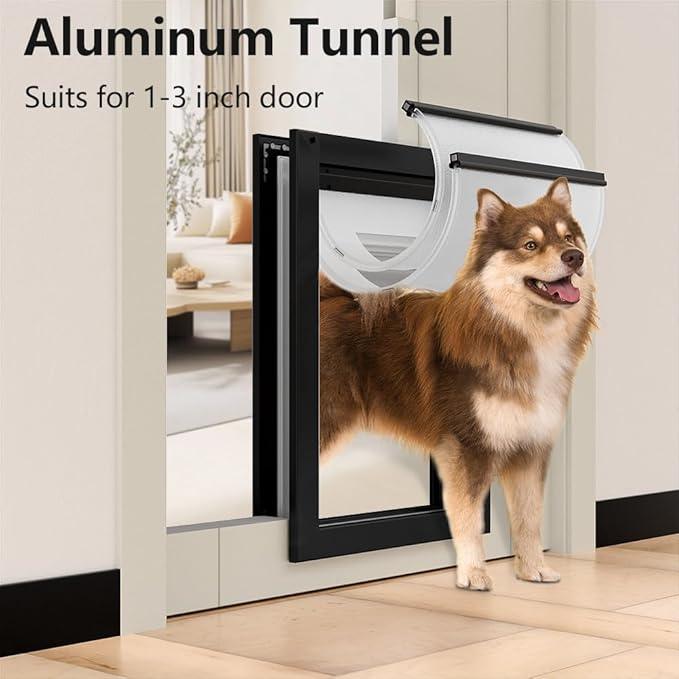 [MAVRICPOWER] Aluminum Extra Large Dog Door with 2 Sliding Lock Panels, XL Doggy Door for Door with Adjustable Tunnel, Never Rust Pet Door for Dogs Up to 220 lbs