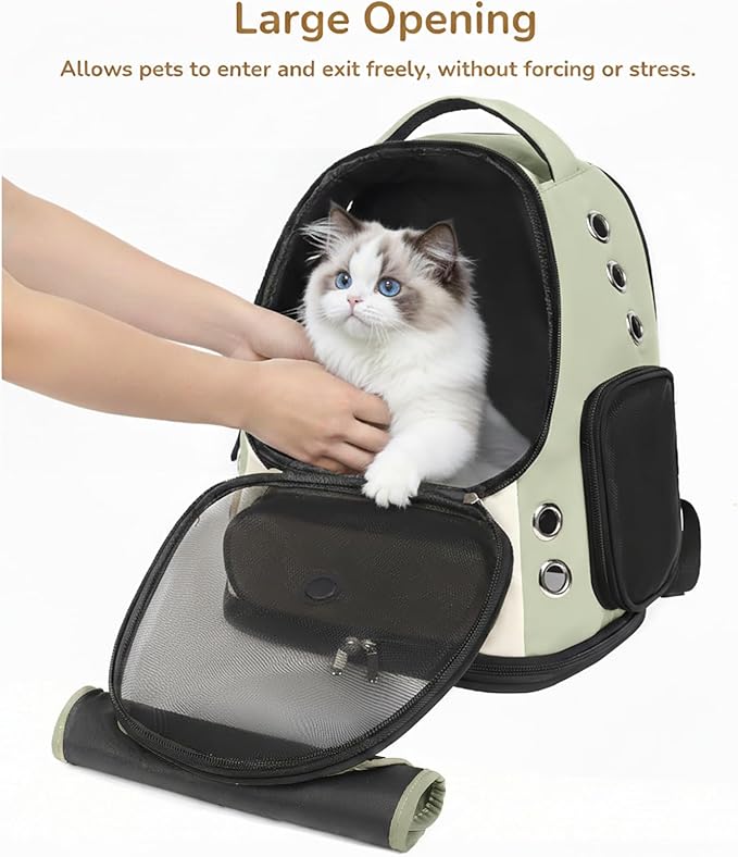 Cat Backpack Carrier, TSA Airline Approved Pet Travel Bag for Small Medium Dogs, Ventilated Hiking Camping Backpack for Cats, Kitten and Puppy up to 18 lbs, Green Mesh