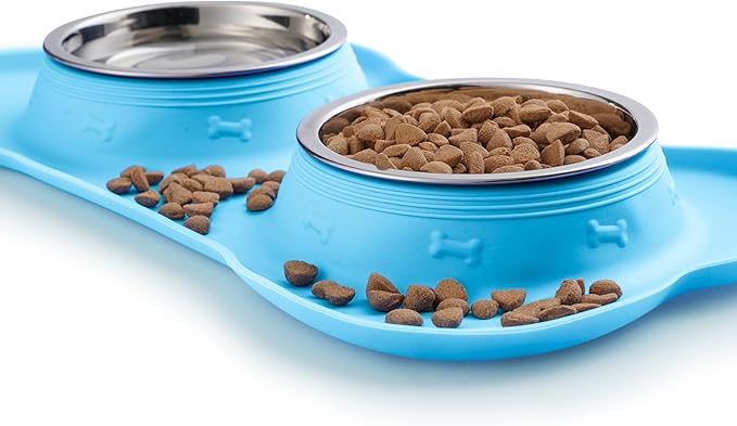Hubulk Pet Dog Bowls 2 Stainless Steel Dog Bowl with No Spill Non-Skid Silicone Mat + Pet Food Scoop Water and Food Feeder Bowls for Feeding Small Medium Large Dogs Cats Puppies (Large, Turquoise)