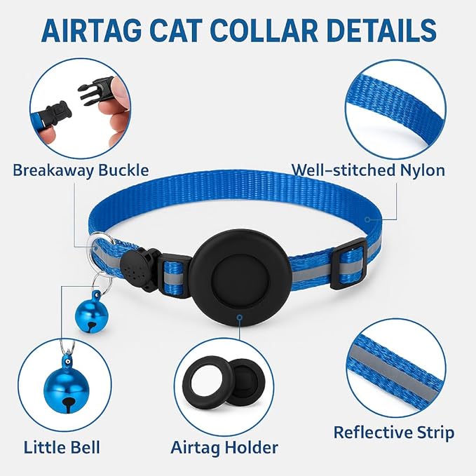 Adorable AirTag Cat Collar with Elastic, Durable Apple AirTag Holder – Lightweight, Comfortable & Adjustable Design with Breakaway Safety and Bell – Cute Choice for Girl & Boy Cats