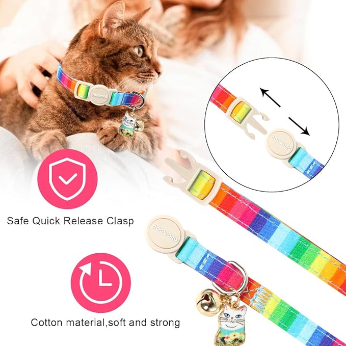 Cat Collar,2 Pack LGBT Cat Collars Breakaway with Bell, DOGWONG Safety Buckle Cat Collar for Girl Boy Cats and Small Dogs，Adjustable Kitten Collar 7-12 Inch,Pet Supplies Accessories