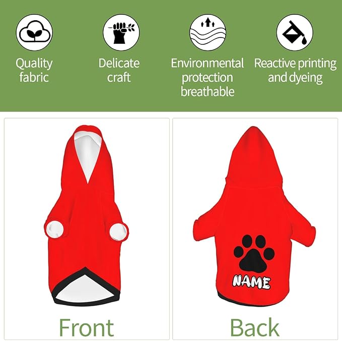 Custom Dog Hoodie Warm with Your Photo Text Logo Name Personalized Dog Clothes for Puppy Sweatshirt Hooded for Small Medium Large Dogs Girl/Boy Cats Red