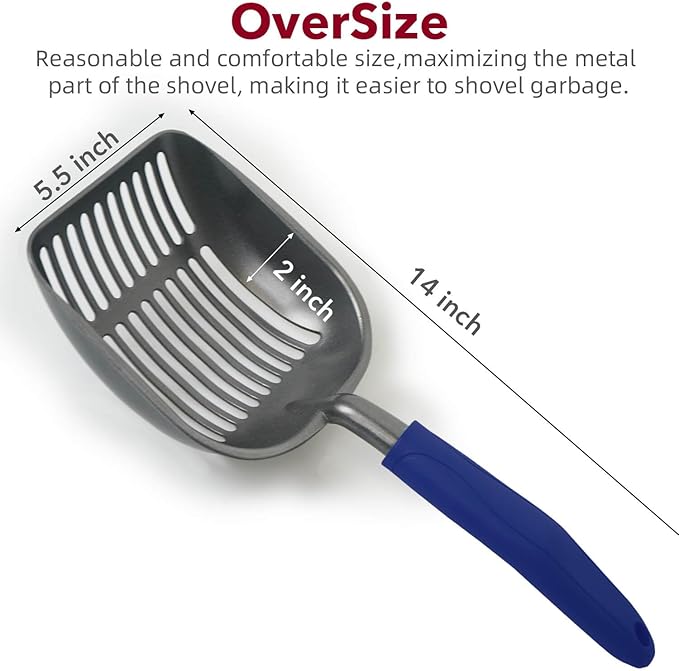 Cat Litter Scoop, Kitty Metal Scooper, Aluminum Alloy Sifter, Kitten Pooper Lifter, Deep Shovel, Long Handle, Poop Sifting, Durable, Heavy Duty, for Litter Box
