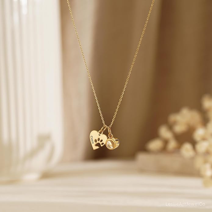 Personalized Cute Dog Cat Paw Name Necklace Forever Love Custom Heart Pendant Pet Name Necklace Gift for Pet Lovers