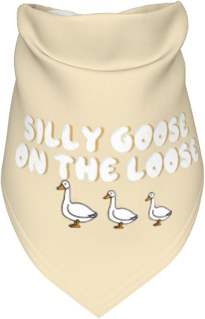 Silly Goose on The Loose Triangle Dog Bandana,Summer Bandana Funny Triangle Dogs Scarf Handkerchief Soft Adjustable Puppy Bandanas (Khaki)