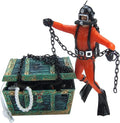 Live-Action Aquarium Ornament Creative Undersea Treasure Chest Diver Air Bubbler Aerating for Fish Tank Decorations Orange Color