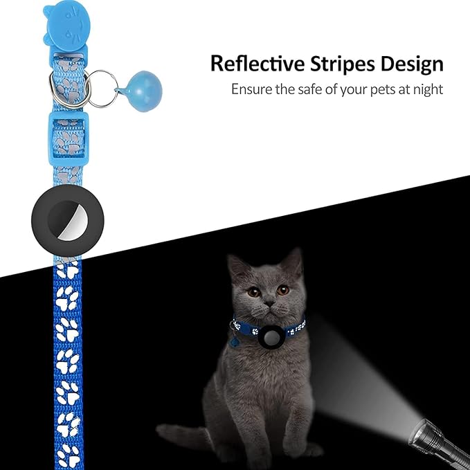 GPS Tracker for Cats, Mini GPS Pet Tracker with Collar, IPX8 Waterproof Cat Trackers Collar,No Monthly Fee,Work with Apple Find My(iOS Only),Smart Trackers for Pets-Blue-4
