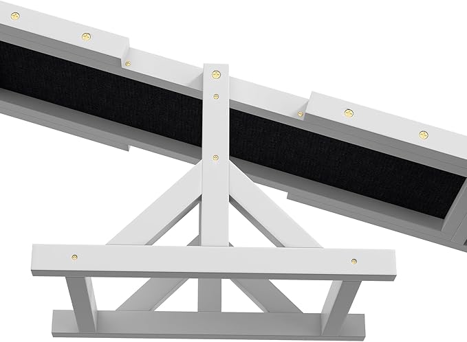 PawHut Wooden Dog Agility Seesaw for Training and Exercise, Platform Equipment Run Game Toy, Weather Resistant Pet Supplies, 71" L x 12" W x 12" H, White