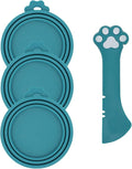 Pet Can Opener & 3 Pcs Cat Food Can Lids | Universal BPA Free Silicone Covers & Multi-Function Wet Food Spoon for Cat and Dog Food(Dark Blue)