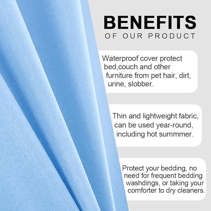 DUJUIKE Waterproof Bed Cover for Dog and Cats,Pet Hair Resistant Bed Sheet Cover, Protective Bed Liner Cover with 100% Waterproof Breathable Thin Fabric (Sky Blue, Twin 63 * 90 inch)