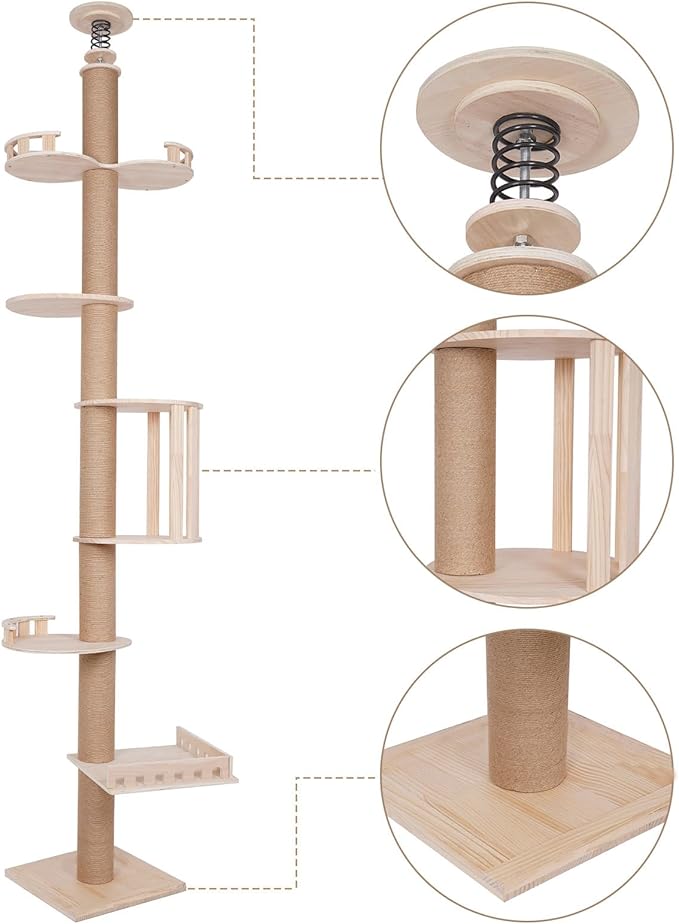 Floor to Ceiling Cat Tree, 100.4-104.3" Tall Cat Tower with Scratching Post Kitten Climbing Tree Multi-Level Cat Activity Center Playground for Indoor Cats