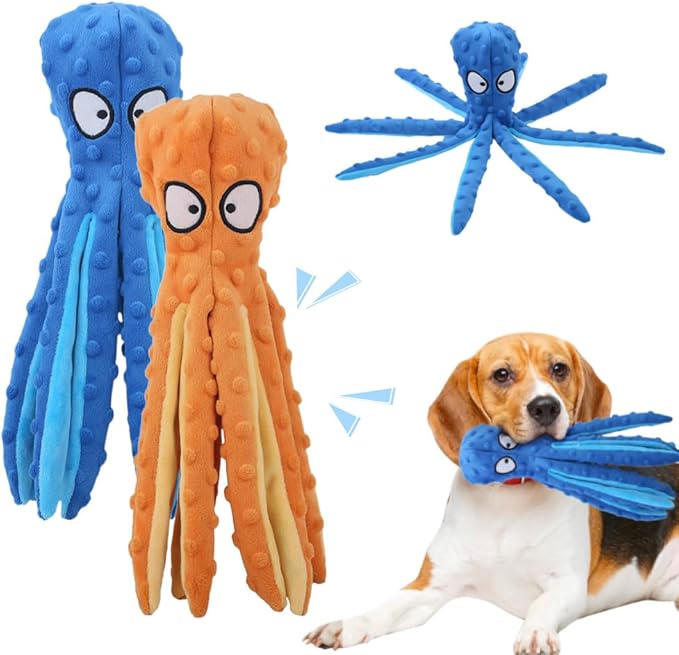Octopus Dog Toys, No Stuffing Crinkle Dog Toys for Aggressive Chewers, Durable Interactive Chew Toys for Small, Medium and Large Dogs Training and Reduce Boredom (2PCS-B)