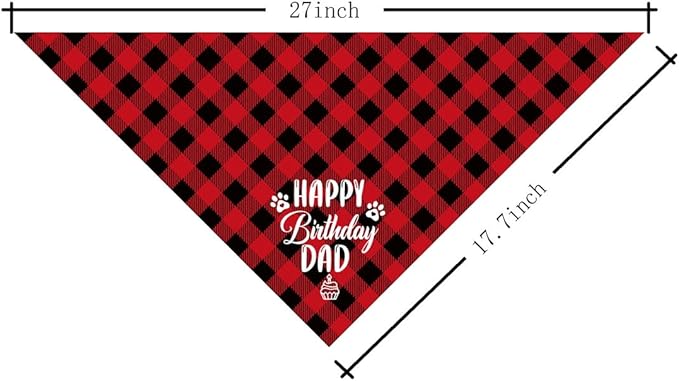 Dog Bandana for Happy Birthday Dad - Classical Plaid Printing Pet Scarf Accessories - Gift for Dad's Birthday Party (K25)