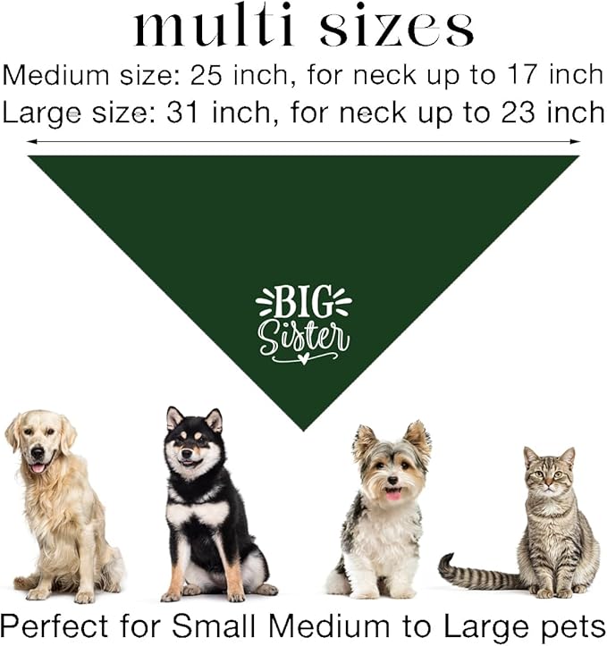 Big Sister Bandana for Dogs, Pet Pregnancy Announcement, Dark Green Dog Bandana, Dog Baby Announcement, Pet Bandanas for Large Dogs (L)