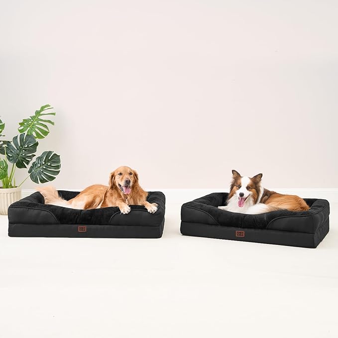 EHEYCIGA Orthopedic XL Dog Bed for Large Sized Dog, 42x30x7.5 Inch Extra Large Memory Foam Dog Couch Bed with Sides, Waterproof Liner & Washable Removable Cover, Bolster Pet Sofa, Black
