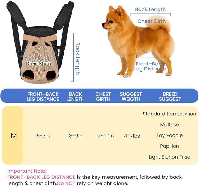Dog Backpack Carrier, Adjustable Pet Front Carriers, Legs Out Carrying Sling Travel Bag for Small Medium Dogs 4-7 Lbs, Soft Wearable Puppy Chest Carry Backpacks for Walking/Hiking/Camping/Traveling
