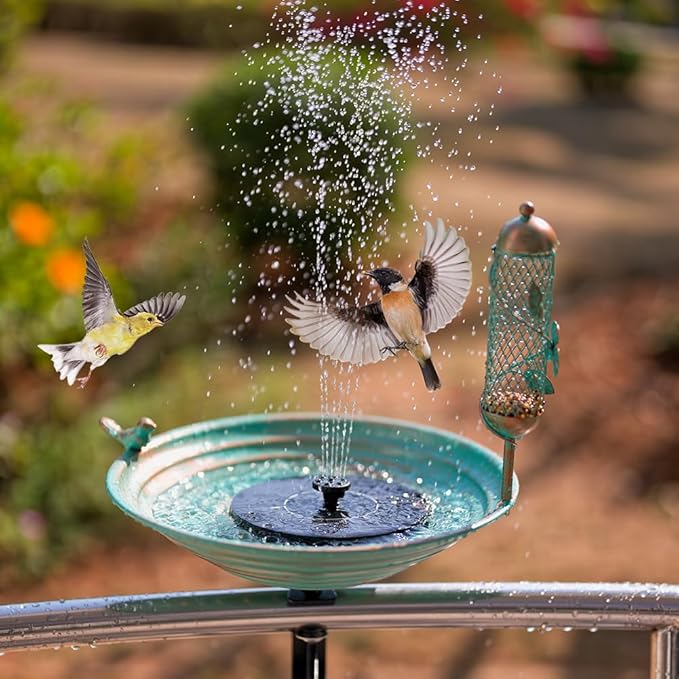 DREAMSOUL 13 Inches Deck Bird Bath, Metal Bird Bath Bowl Unheated with Clamp Detachable, Bird Baths for Outdoors Railing Balcony Garden Decor