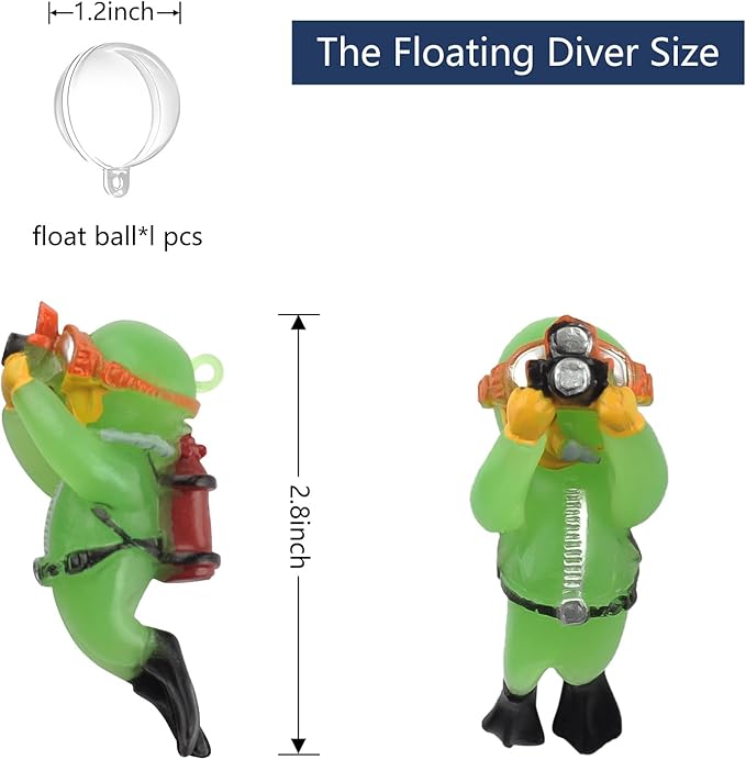 onesimcr Floating Fish Tank Decorations, Aquarium Decorations, Lovely Diver Fish Tank Decorations, Floating Device Fish Tank Accessories，Suitable for All Kinds of Fish Tanks(Light Green)…