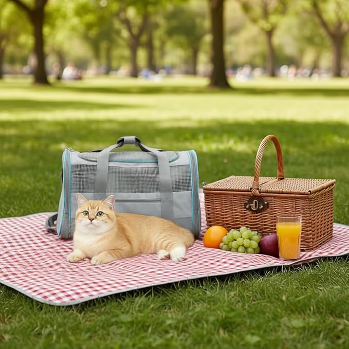 Cat Carrier Pet Dog Carrier Airline Approved for Puppy Kitten Carriers Under 15lb, Collapsible Soft Sided TSA Approved Travel Carrier-Grey