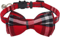 THAIN Cat Collar Breakaway with Bell and Bow Tie Safety Buckle Red Plaid Pattern Adjustable 7-11 inches for Kitten Cats(Red Plaid)