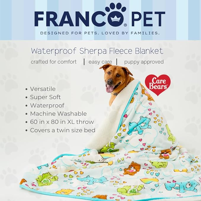 Franco Pet Care Bears XL Oversized Super Soft Cozy Waterproof Sherpa-Backed Blanket Throw for Large Dogs, Couch/Bed/Car, 60x80 (Officially Licensed Product)
