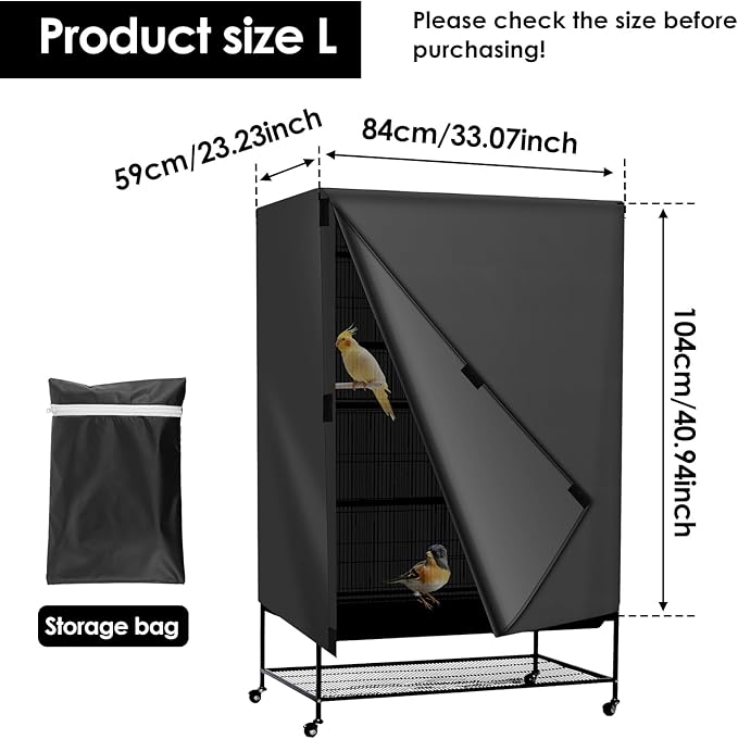 Bird Cage Cover - 210D Bird Cage Covers for Night Heavy Duty & Waterproof, Fade-Resistant Pet Cover Accessory for Parakeet, Parrot, Cockatiel and More Finches (L)