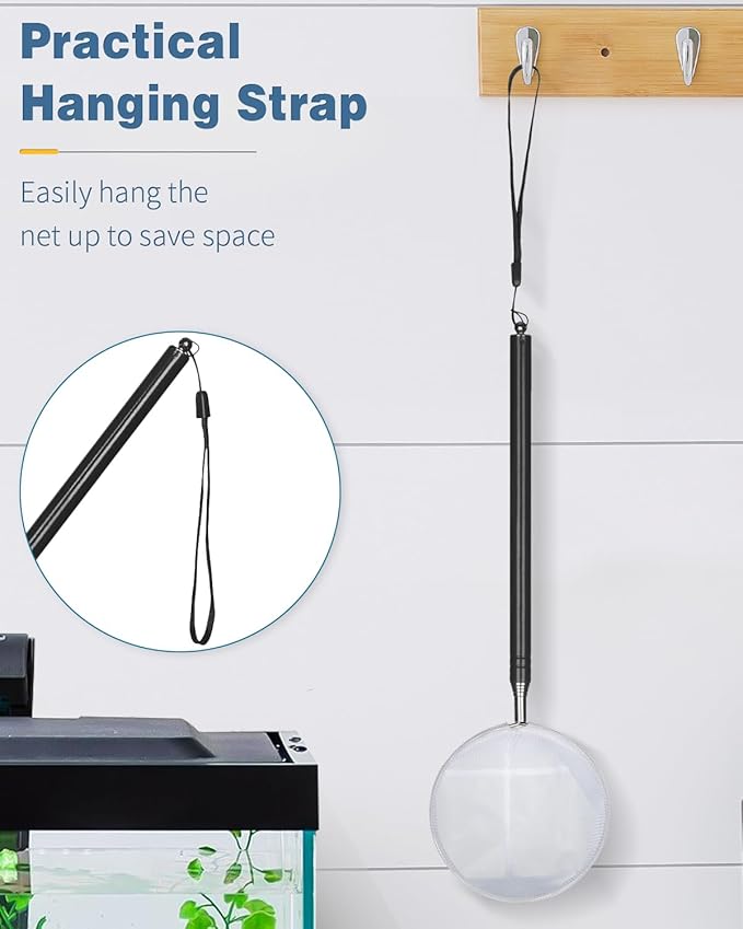 Pawfly 4 Inch Aquarium Shrimp Net for Baby Fish, Small Soft Round Fine Mesh and Long Extendable Stainless Steel Handle for Tank & Pond