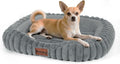 Orthopedic Dog Bed for Small Medium Dogs & Cats - Soft Furry Puppy Bed with Removable Washable Cover & Anti-Slip Bottom, Calming Rectangle Cat & Puppy Bed for Indoor Pets, 25x21x4inches, Grey