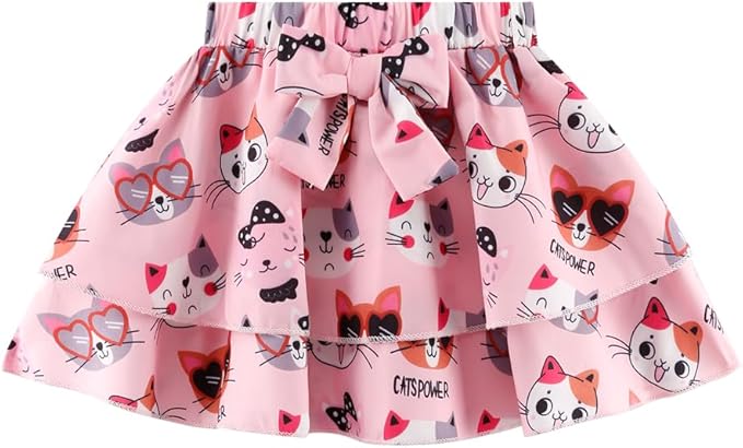 Girls Skirt Set 2 Piece Outfit Toddler Summer Clothes Ruffle Sleeve T-Shirt Bow Knot Tutu Skirt Outfit Set