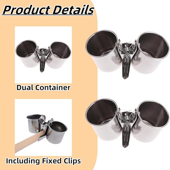 2 PCS Stainless Steel Bird Bowls with Clamp Bird Cage Feeder and Water Dish Set Anti Spill Easy Clean Food Bowls for Parrot Small Animal Carrier Backpack Accessories