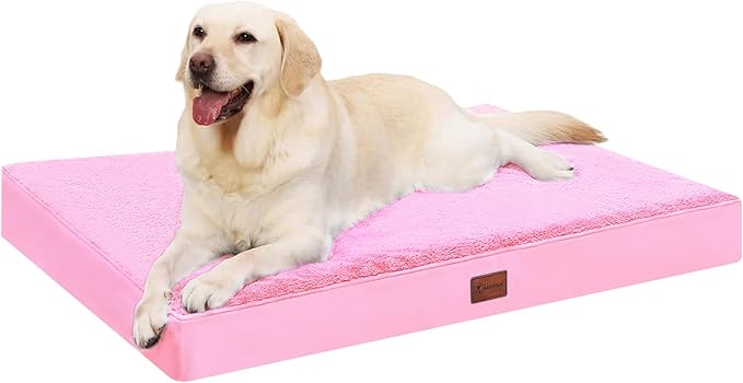 MIHIKK Waterproof Dog Bed Medium Size Dog Orthopedic Pet Beds for Crate with Removable Washable Cover Egg-Crate Foam Pet Pad Mat with Anti-Slip Bottom, 35x22 Inch, Pink
