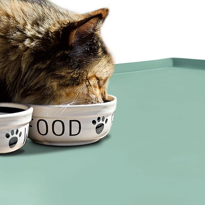 Dog Food Mat,Silicone Waterproof Food Tray,Non Slip Pet Bowl Mats Placemat,1" Raised Edge,Suitable for Most Small and Medium Sized Pets,32" x 24"