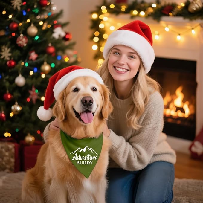 Adventure Buddy Green Dog Bandana, Funny Puppy Scarf Photo Prop for Explore Outdoor Adventure Hiking Camping Mountain, Unique Gifts for Pup Lover, for Ranger, Dog Scouts Bandana
