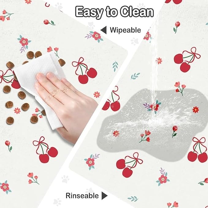 Dog Food Mat for Pet Cat Food Mat, Cherry Absorbent Quick Dry Dog Bowl Mats for Food and Water, Non-Slip Cat Pet Feeding Mats for Floor Placemats 12"x20"