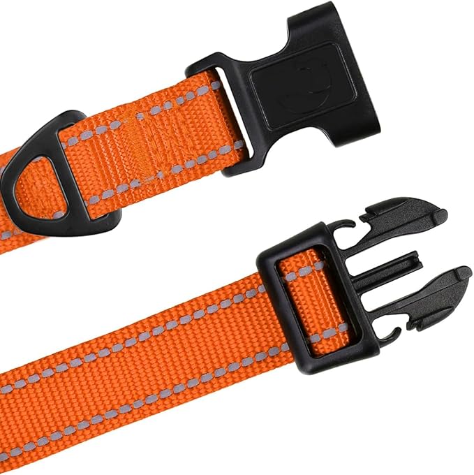 TagME Reflective Nylon Dog Collars, Adjustable Classic Pet Collar with Quick Release Buckle for Extra Large Dogs, Orange, 1¼" Width