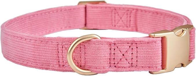 Soft Cotton Dog Collar with Metal Buckle Adjustable Heavy Duty Comfy Corduroy Collars for Small Medium Large Dogs,Rosy Pink,Medium