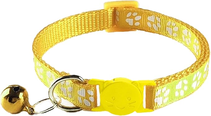 2 Pack Breakaway Cat Collars with Bells, Reflective Design and Claw Print Design, Safety Buckle, Adjustable 7.5-12.5 Inches for Kittens & Cats (Yellow)