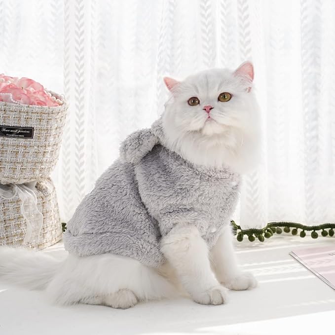 Selena Cat Bunny Ears Costume Cute Dog Kitten Hoodies Sweater Rabbit Ears Puppy Pet Apparel (XX-Large,Gray)
