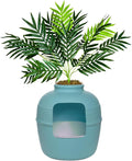 Good Pet Stuff Hidden Litter Box Planter, Decorative Cat Litter Enclosure with Carbon Filter, Artificial Plant, Easy Clean, Removable Liner, Round Style, Essentials Kit, Coastal Blue