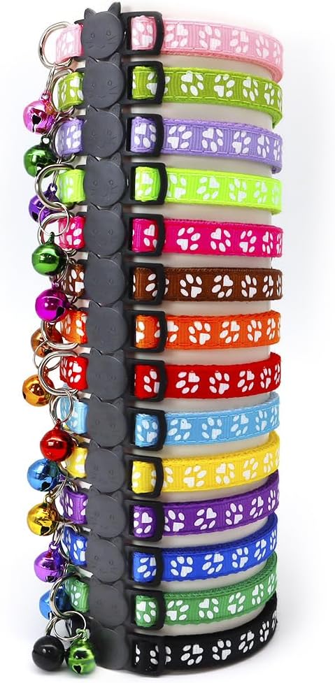 Reflective Cat Collars Breakaway with Bell 2-Pack Girl Boy Pet Kitten Collar with Star Moon Patetrn Adjustable 7.5-12.5 Inch (Black)