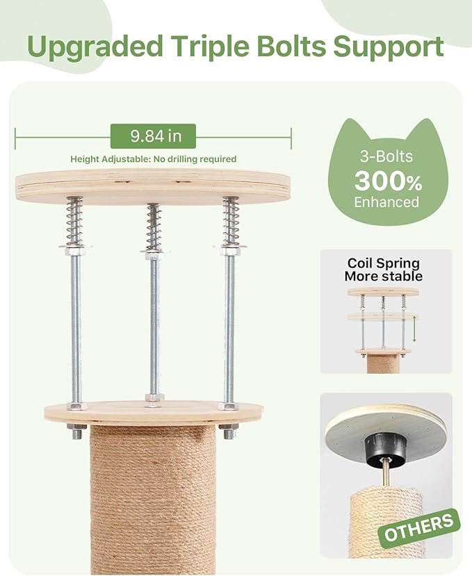 Floor to Ceiling Cat Tree, Adjustable Height (55-115in), 4 Level Tall Cat Tree Tower, Cats Activity Center with Scratching Post, Jump Platform, Hammock & Capsule, Space-Saving Design for Indoor Cats
