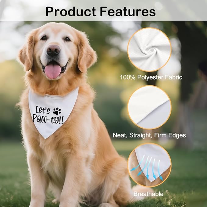 Let's Paw-ty White Dog Bandana, Cute Pet Birthday Bandana Gifts for Dog Lover Pet Owner, Pup Scarf Accessory Decoration Photo Shoot for Pup Adoption Celebration Doggie Playdate Birthday Party