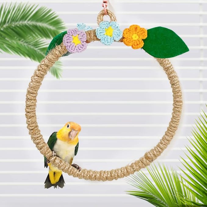 La La Pet® Bird Rope Swing with Hanging Hook Bird Rope Perch Bird Swing Perch Bird Perch Stand Bird Cage Toy for Parrot Budgie Parakeet Cockatiel Cockatoo Conure Large