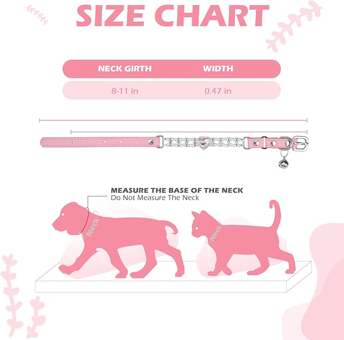 EXPAWLORER Cat Collar Leather with Bell and Safety Elastic Belt,Personalized Rhinestones Bling Adjustable Collars for Cats Kitty and Small Dogs,Pearl cat Collar Pink (Pearl)
