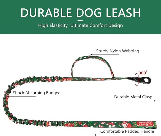 DAGANXI Tactical Dog Collar, Adjustable Military Training Nylon Dog Collar with Control Handle and Heavy Metal Buckle for Medium and Large Dogs, with Patches and Airtags Case (XL, Christmas green-SET)