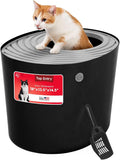 IRIS USA Cat Litter Box, Large Top Entry with Litter Catching Lid and Scoop, Dog Proof, Cat Box Enclosure, Black/Gray