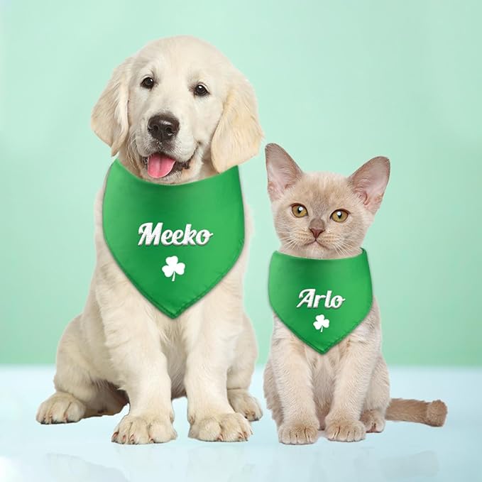 St. Patrick's Day Personalized Dog Bandana Embroidered Name Custom Neckwear Dog Scarf for Small Medium Large Dogs Cats Pets Birthday Gift