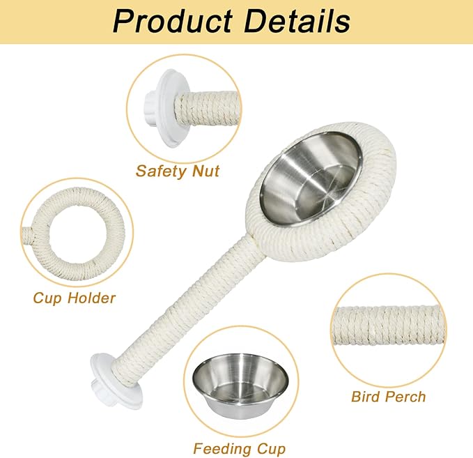 ASOCEA Bird Perch Feeding Cup,Bird Bowls for Cage Parakeet Feeder Parrot Food Bowls Parrot Cage Accessory for Budgie Lovebird Cockatiel Parakeet Canary Finch Small Parrots,Beige