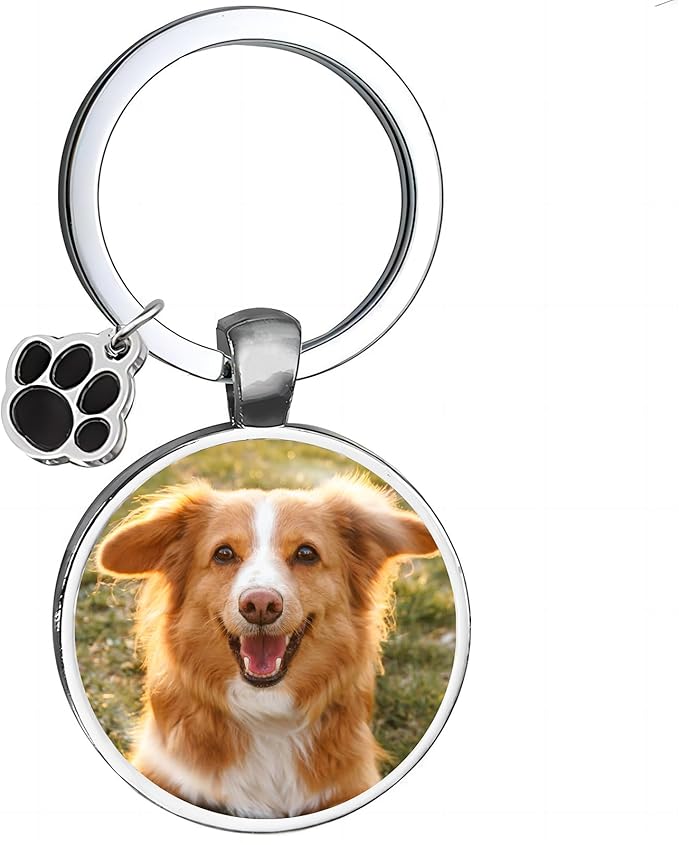 Custom Pet Photo Keychain Personalized Photo Pawprint Dog Tag Keychain Engraved Keyring Animal Pet Lover