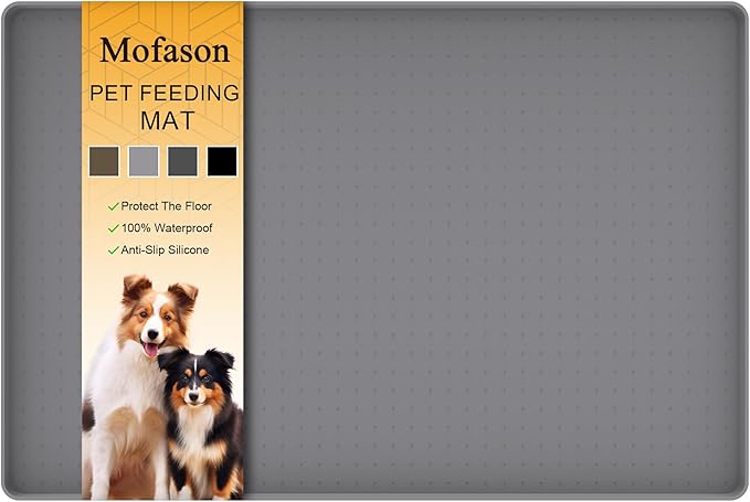 Mofason Pet Food Mat Waterproof Dog Mat 24”x16” Large – 0.5” inch Raised Edge,Pet Silicone Feeding Placemat Water Bowl Tray for Floors, Nonslip Washable Dog Mat for Food and Water